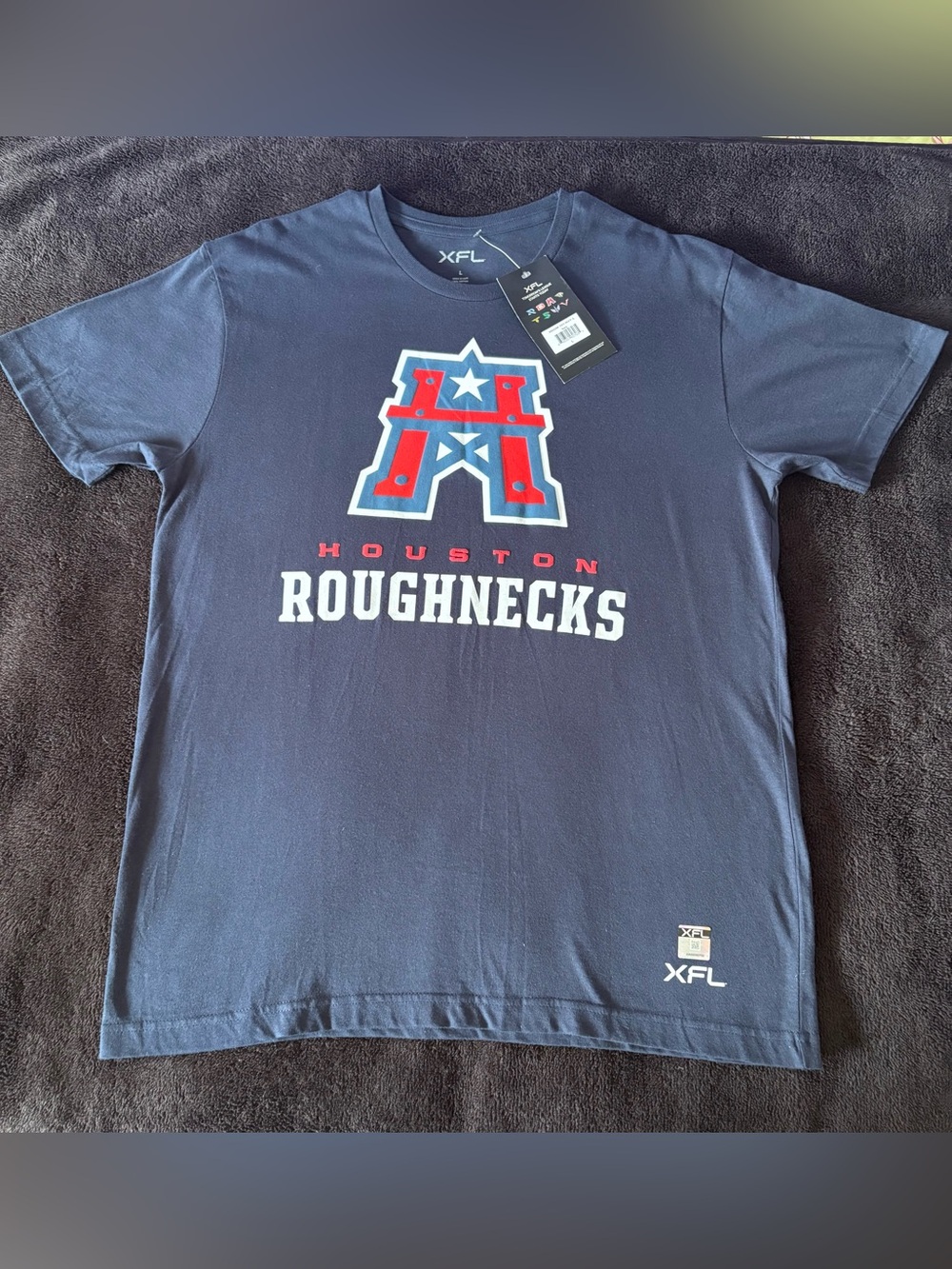 Houston Roughnecks x XFL large front logo navy blue tee mens Large NWT
